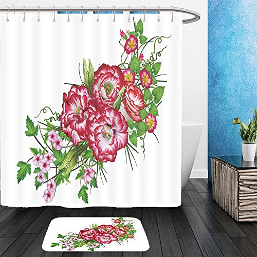Vanfan Bathroom 2 Suits 1 Shower Curtains 1 Floor Mats Flower