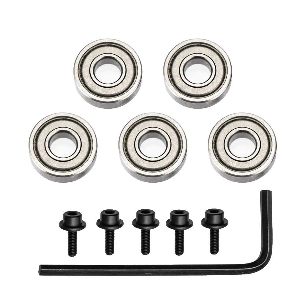 Gasea 5 Sets Router Bit Replacement Bearings Kit – Top Mounted Ball Bearing Guide with Screws & Hex Key | Alloy Steel Repair Accessories | Inner Dia. 3/16" (4.76mm) | Outer Dia. 5/8" (15.9mm)