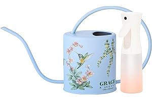GRACE AND AUGUST Watering Can for Indoor Plants - House Plant Watering can - Colorful, Decorative Indoor Water can for Plants - Metal Indoor Watering can with Long Spout - 1.5L 51floz 0.4 Gallon(Hummingbird Blue)