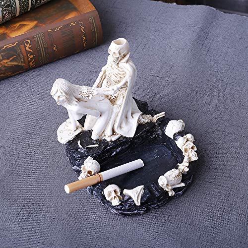 Novelty Skull Ashtray Round Resin Skeleton Cigarette Black Ashtray Halloween Decoration Gift Creative Sexy Sculpture Halloween Party Decoration Ashtray Crafts Decoration Desk Office Home Gothic Decor
