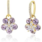 Trendy Flower Huggie Small Hoop Earrings with Hypoallergenic Crystal Birthstones, 14K Gold Plated Drop Dangle Earrings for Women