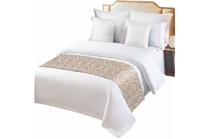 SABOLNY European Floral Bed Runner Scarf King Size, Luxury Bed Throw Runners & Scarves for Twin Full Queen King Foot of Bed, Bedroom Hotel Wedding Room Decoration, Vintage Style Antique Bohemia Beige 94"x20"