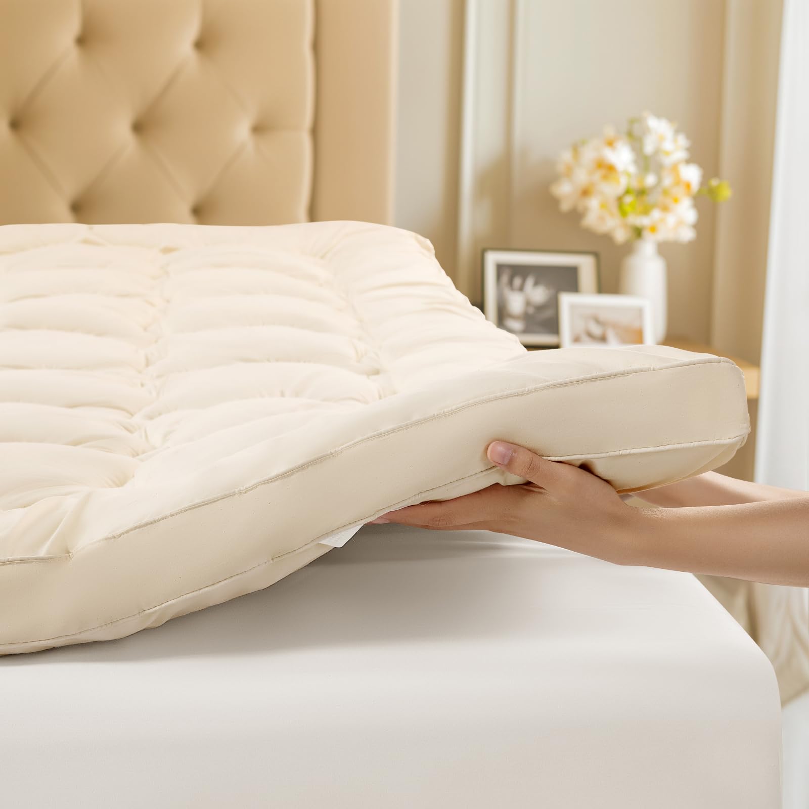 Photo 1 of Luxury 100% Organic Wool Mattress Topper, Plush Pillow Top Mattress Pad with 100% Organic Cotton Cover(60"x81")