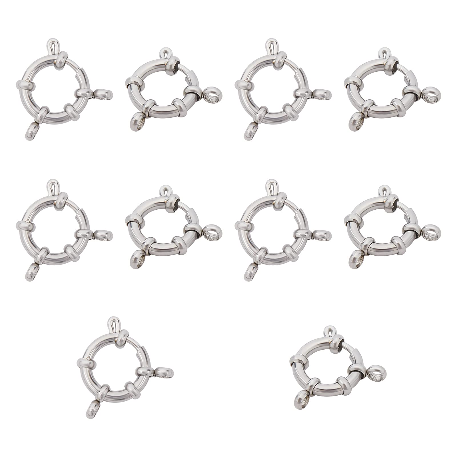 UNICRAFTALE 10PCS Stainless Steel Spring Clasps with Round Close Ring Smooth Surface Clasp Connector Findings for DIY Jewelry Making 18x14x4mm