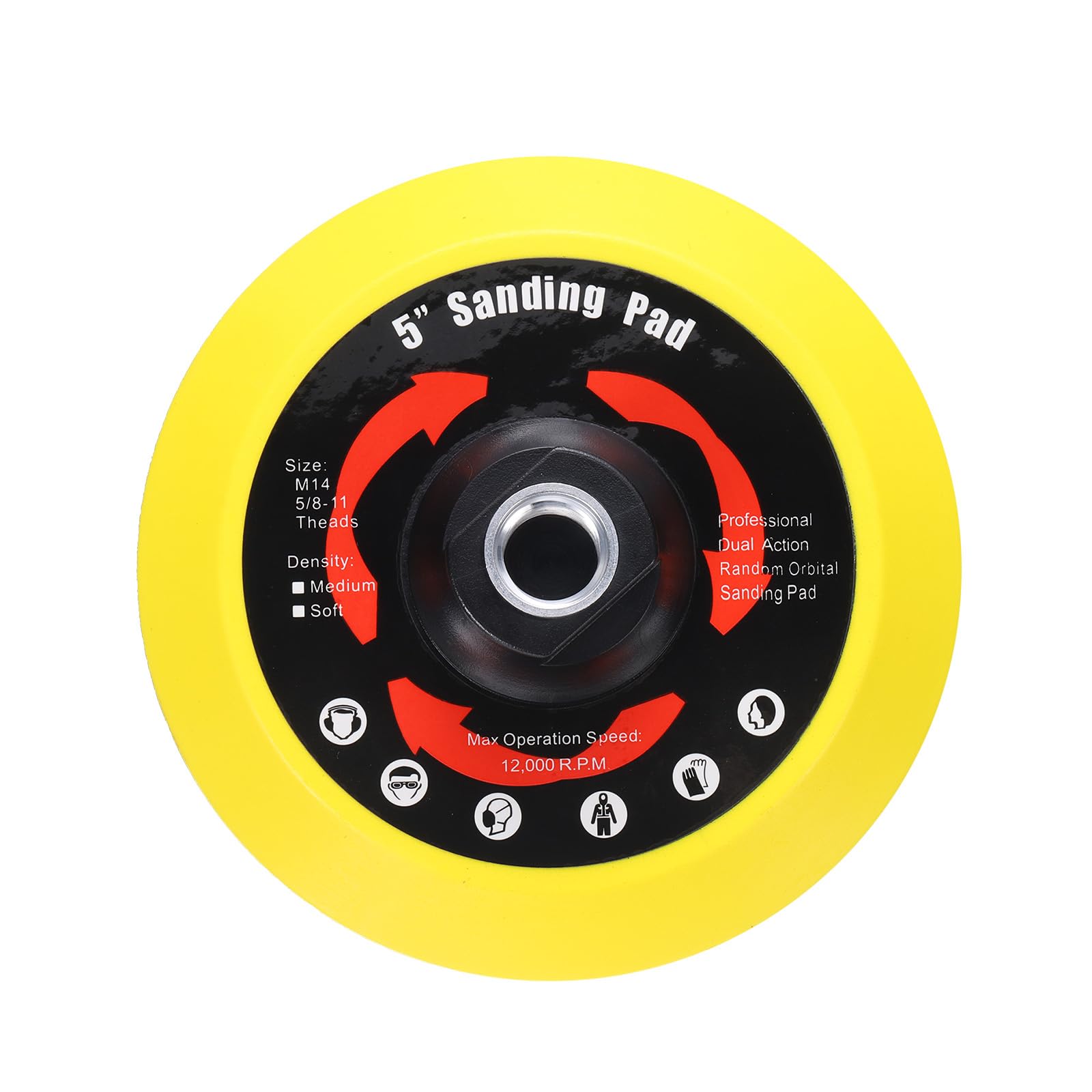 Sourcingmap 5 Inch Hook and Loop Backing Sanding Pads with 5/8"-11 Thread for Diamond Sanding Finishing Polishing Buffing Pads, Yellow + Black 1pcs