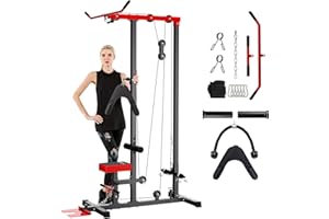 VANSWE LAT Pull Down Machine Low Row Cable PullDown Machine with AB Crunch Harness and Removable Flip-up Foot Plate