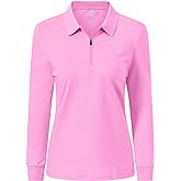 JINSHI Women's Golf Polo Shirt Long Sleeves Zip Up Sport Active Shirts Quick Dry Athletic T-Shirt Casual Tennis Tops Slim Fit