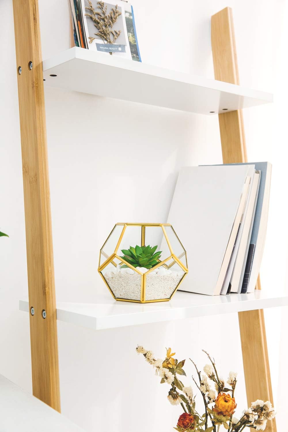 Mkono Office Decor for Desk, 3 Pack Mini Glass Geometric Terrarium with Artificial Succulent, Miniature Potted Faux Plant Bookshelf Boho Room Decor for Women Girls College Dorm Wedding Gift Idea, Gold -