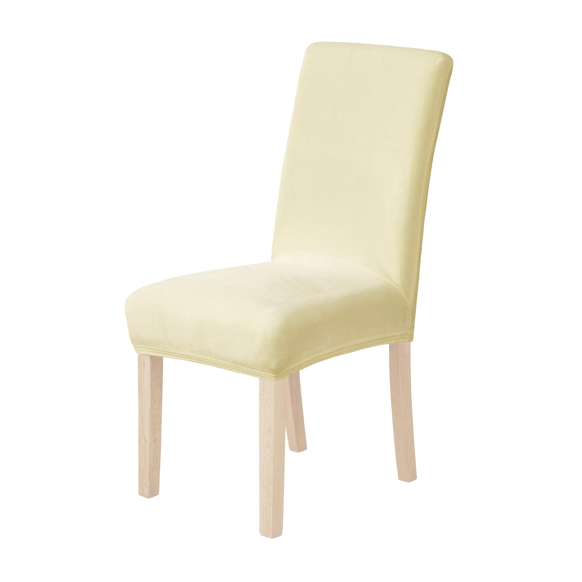 Deconovo Set of 2 Velvet Removable Chair Slipcover Washable Spandex Chair Covers Stretch Chair Covers Chair Seat Protectors Chair Seat Protector for Dinning Room Beige
