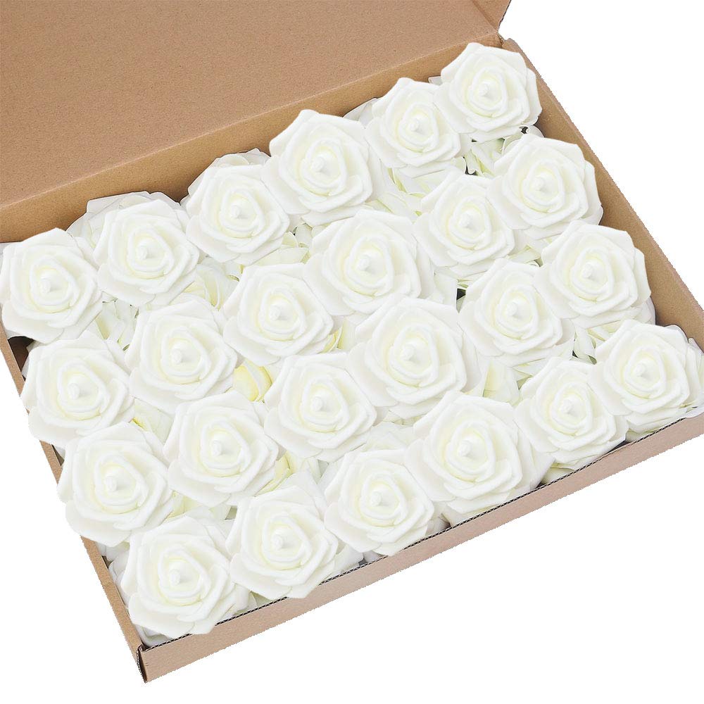 Bodosac Awtlife 60 pcs Artificial Flower Rose Artificial Roses for DIY Bouquets Wedding Party Baby Shower Home Decor