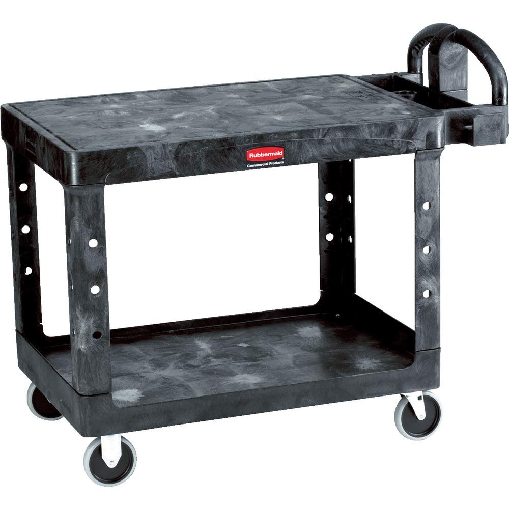 Rubbermaid Commercial Structural Resin Service Cart, 2 Shelves, Black