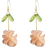 Just Follow Resin Flower Cluster Ball Dangle Drop Earrings for Women Spring Summer Bohemian Floral Petal with Green Leaf Earrings Vacation Party Jewelry