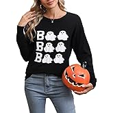 Halloween Ghost Boo Sweater for Women Cute Crewneck Knitted Fall Winter Fashion Clothes Loose Pullover Sweater Tops