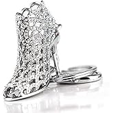 Lady Gift Rhinestone Stiletto High Heel Shoe Crystal Enamel Keychain Multicolor Enamel Keychain (Silver-Toned Hollow)
