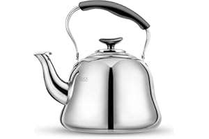 AMFOCUS Tea Kettle Stovetop Whistling Teakettle ClassicTeapot Stainless Steel Tea Pots for Stove Top with Heat-resistant Folding Handle Mirror Finish, 2 liters