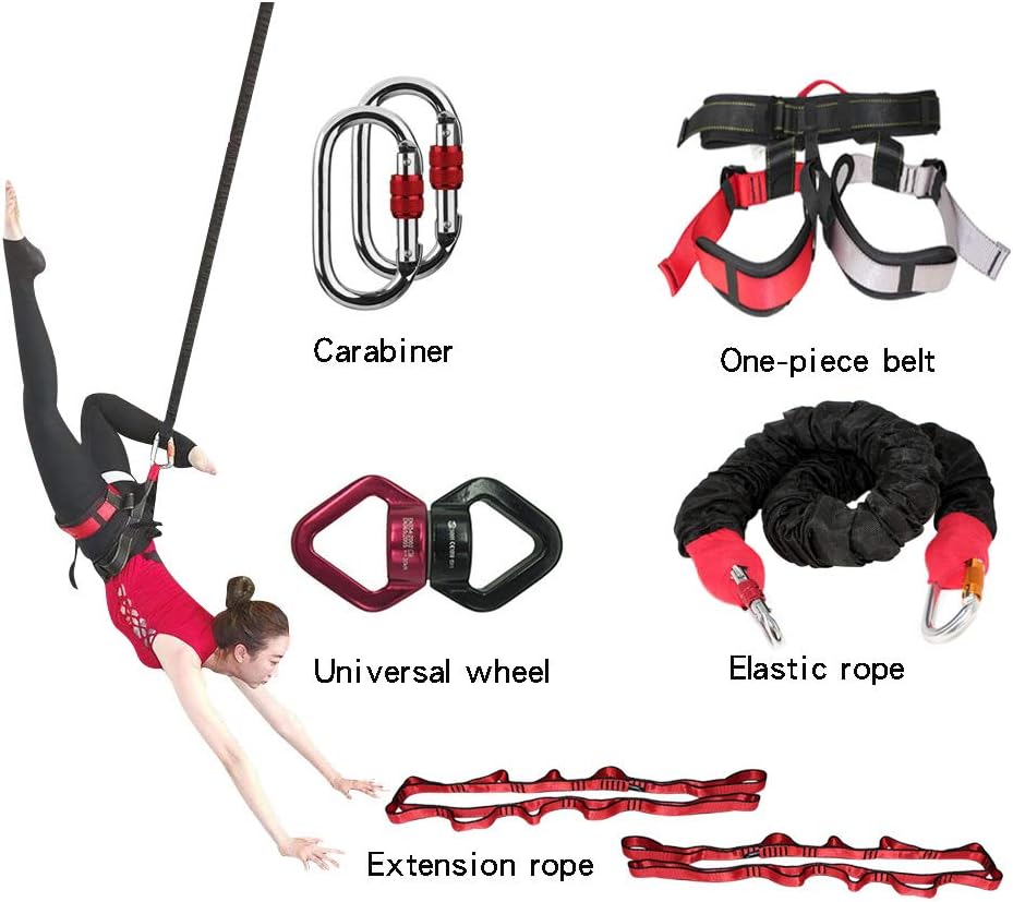 YNXing 9-Pcs Aerial Bungee Cord Fitness Set Home Bungee Gym Workout Equipment,360 Degree Rotation Tool Ideal