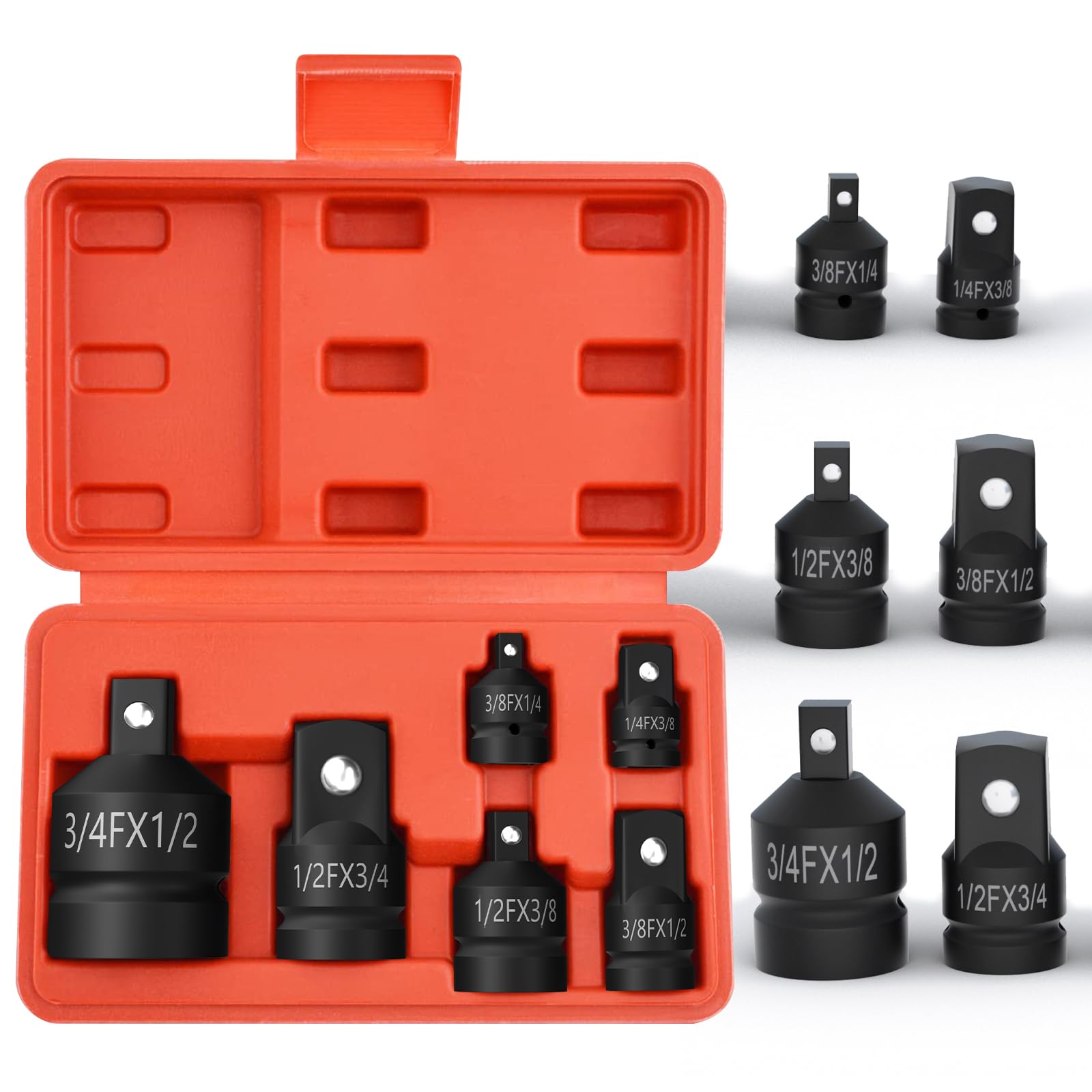 NefLaca 6Pcs Impact Socket Adapter Set - 3/4" to 1/2", 1/2" to 3/8", 1/4" to 3/8" Convertor Adapter Set with Mirror Finish