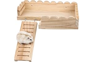 antiai Wooden Hamster Toys Guinea Pig Platform with Climbing Ladder,Hamster Wood Desk Stand Habitat Decor,Chinchilla Rat Squirrel Rabbit Guinea Pig Small Animal Cage Accessories(Large)