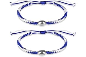 AKAIXI 2pcs Football Game Day Wristband Bracelets, Blue and White Adjustable Braided Football Bracelet with Card for Boys Son Nephew Team Player for Party Accessories Gift