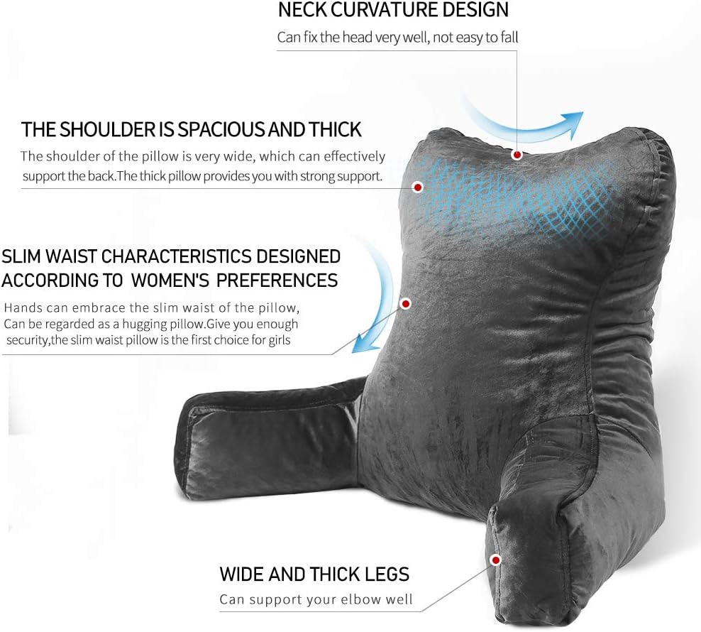 mittaGonG Slim Waist Reading Pillow,Back Pillows for Sitting in Bed,Reading & Bed Rest Support Pillows with Velvet Removable Cover Suited for Ladies and Girls (Upgraded Gray) (Blue) (Gray): Home & Kitchen