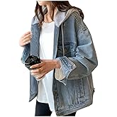 LifeShe Women's denim jacket with hood oversized distressed jean jackets hoodie