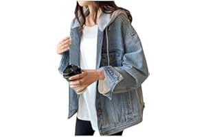 LifeShe Women's denim jacket with hood oversized distressed jean jackets hoodie