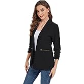 MINTLIMIT Blazer for Women 3/4 Sleeve Button Front Collarless Work Office Blazer Jackets with Pockets
