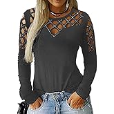Memorose Women’s Long Sleeve Shirts Sexy Rhinestone Cut Out Cold Shoulder Tops Casual Sparkle Blouse