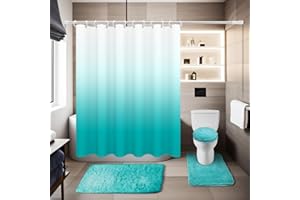 BAAHRNOM Teal Shower Curtain Set 4 Piece Bathroom Sets with Shower Curtain and Rugs and Non Slip U Shaped Toilet Rugs Luxury Bathroom Decor Sets