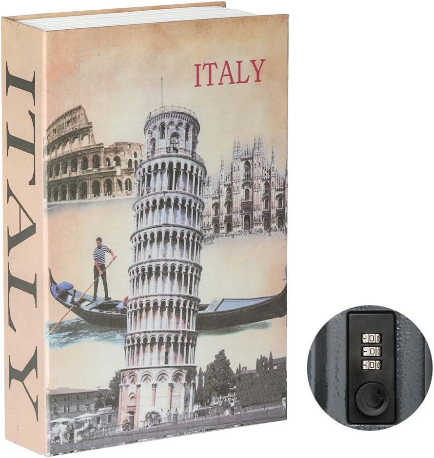 Parrency Diversion Book Safe with Combination Lock, Secrect Hidden Safe Lock Box Large, Medium, Italy, 9 1/2" x 6" x 1 1/3", SBH-M007