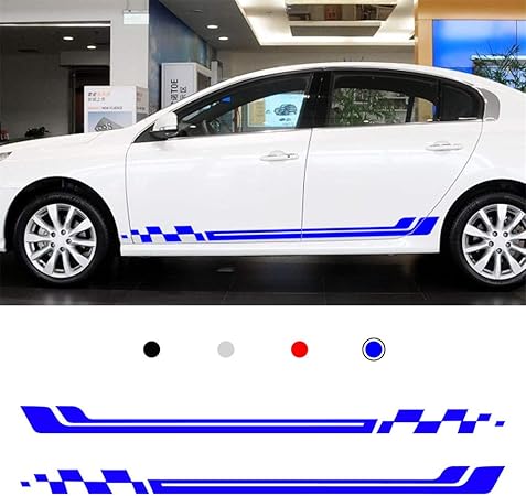 Amazon 車のサイドステッカー Renault ストライプデザイン スタイリッシュストレートライン カッティング防水スカート装飾デカール 215 13cm Blue Aペア ステッカー デカール 車 バイク
