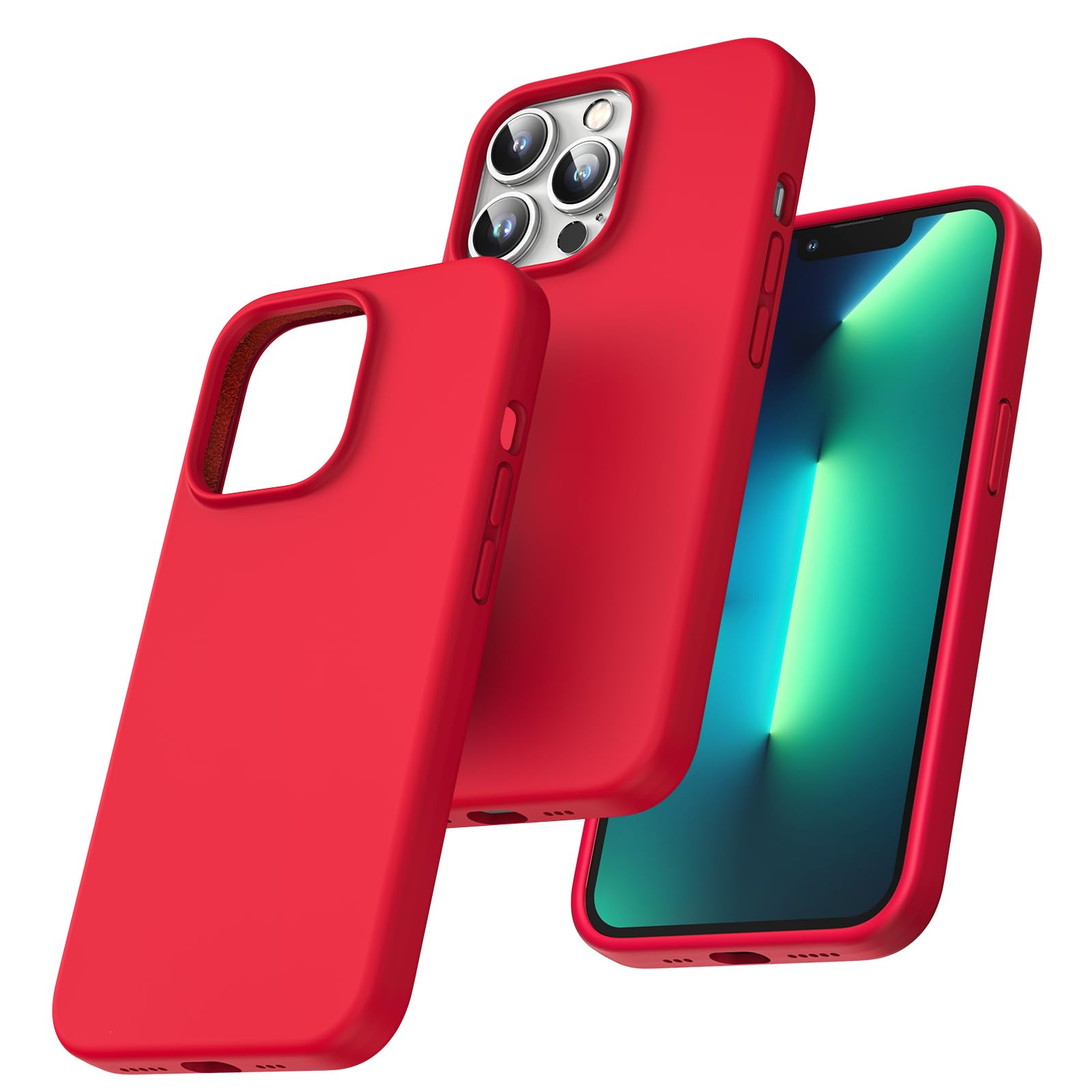 TOCOL Silicone for iPhone 13 Pro Max Case 6.7-Inch, Liquid Silicone Multi-Color Slim Silky-Soft Touch Anti-Scratch Shockproof Protective Phone Cover, Red
