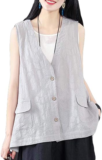 Amazon Beibang バイバン レディース ベスト ショート ゆったり 麻 サマーベスト 無地 カジュアル ジレベスト 夏 冷房対策 リネン サマーアウター カーキ ベスト 通販