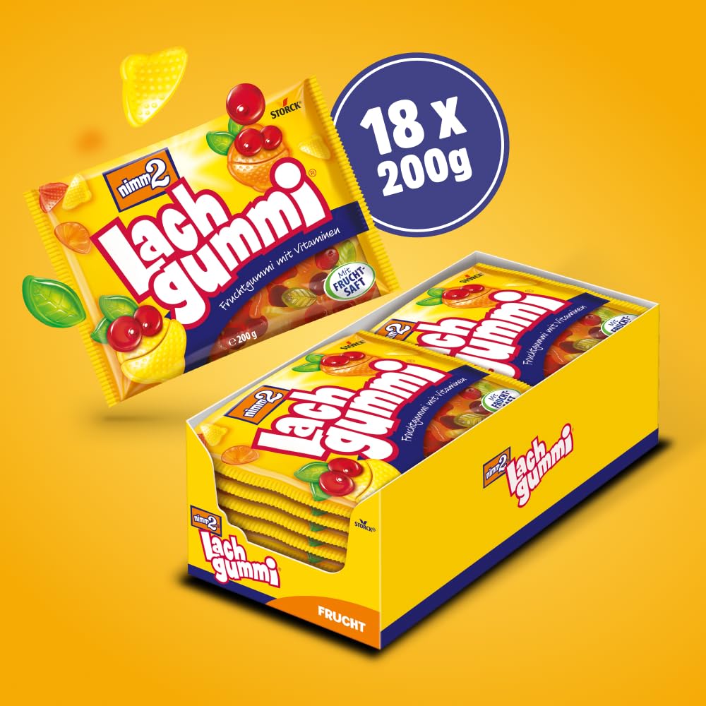 nimm2 Lachgummi – 18 x 200 g – Fruchtgummi mit Fruchtsaft und Vitaminen – Süßigkeit in sechs Geschmacksrichtungen 2