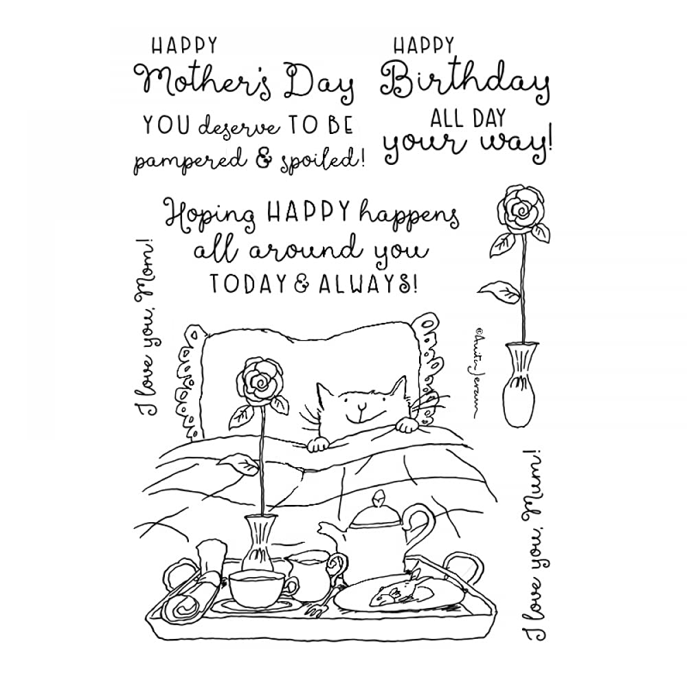 Happy Mother's Day Cats Sleeping Warm Time Dies and Stamp Sets for Card Making Metal Cutting Dies and Clear Rubber Stamp for Paper Crafting Handmade Crafts Scrapbooking Supplies Photo Album Decor