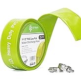 Green Expert 1.5 Inch ID PVC Lay-Flat Discharge Hose Sump Pump Accessory, 25 ft Basement Drain Hose for Water Removal, Steel 