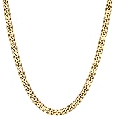 VEXXS Men's Gold Chain Flat Cut,18K Real Gold Plated Cuban Link Chain, Durable No Color Fading Stainless Steel Curb Chain 4mm 5mm 6mm Men’s Necklace