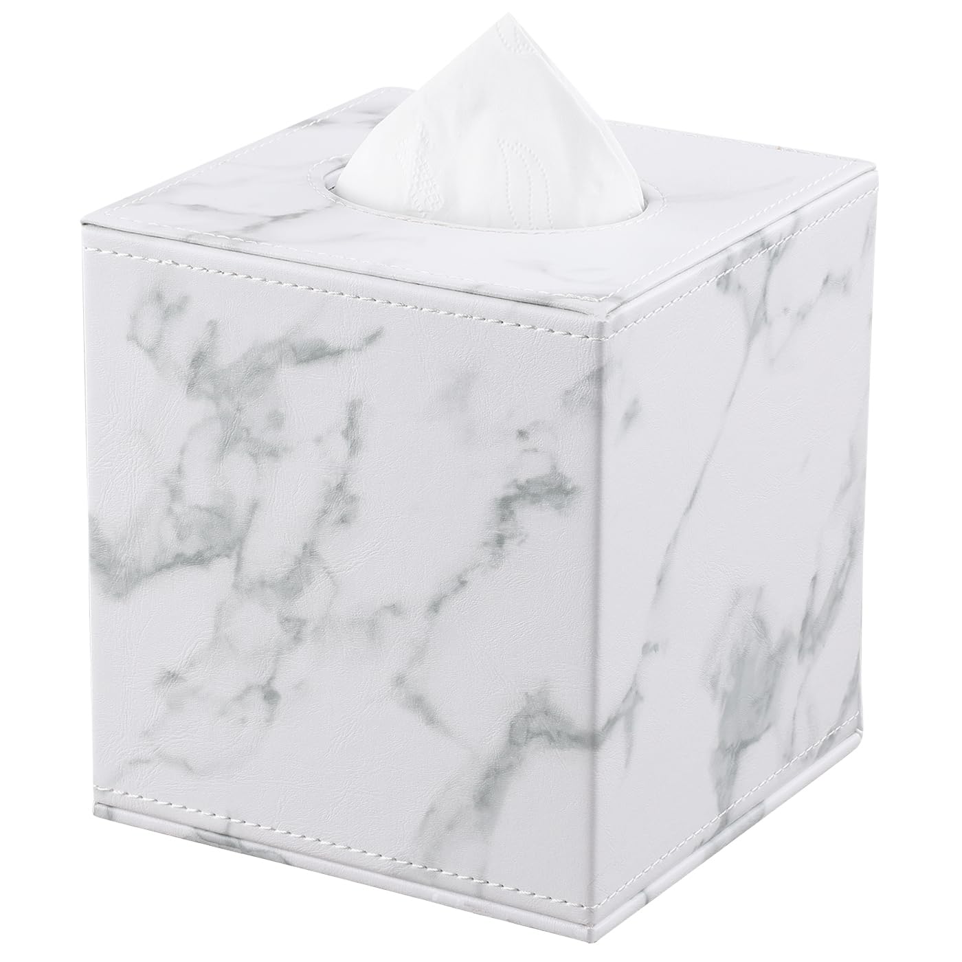 KINGFOM Leather Cube Square Tissue Box Cover Holder (Marble)