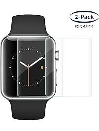 Apple Watch Screen Protector 42mm (Series 1/Series 2)，AmwonderTempered Glass Screen Protector[Anti-scratch] [Bubble-free] for Apple Watch 42mm Clear HD Anti-Bubble Film（2pack）