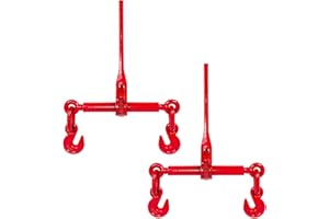 Grandroad Auto 3/8" – 1/2" Ratchet Binders 9,215 LBS Secure Working Load, G70 Hooks and Adjustable Length, for Grade 70-80 Chains, Tie Down, Hauling, Towing, 2-Pack, Red