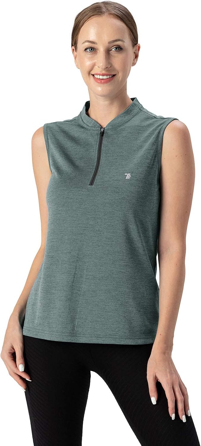 YSENTO Women's Dry Fit Tennis Golf Shirts Zip Up Sleeveless UPF 50+ Yoga Gym Workout Tops Shirts: Clothing
