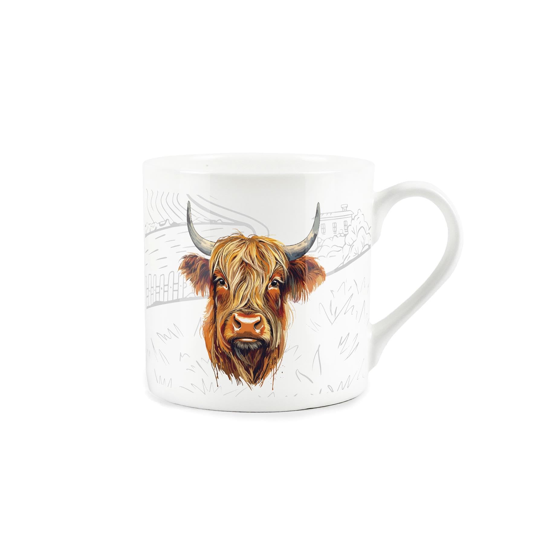 Purely Home Highland Cow Mug - Countryside Farm Animals Fine Bone China White Mug Coffee/Tea Present Gift for Animal Lovers