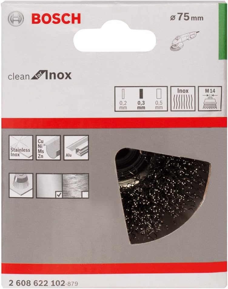 Bosch 2608622102 Cup Brush Crimped Wire, 0.3mm Inox, 75mm x M14, Silver - Image 3