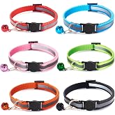 Jigichu 6 Pack Reflective Cat Collar with Bell, Breakaway and Safe Collars for Cats, Nylon, Pet Collar Mixed Colors Adjustable19-32cm