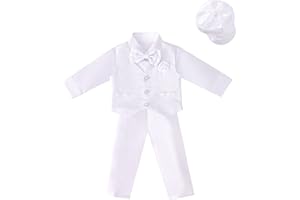 Dressy Daisy Infant Baby Boy Christening Clothing Baptism Outfit All White Suit Set with Bonnet Size 3-24 Months, Long Sleeve