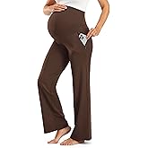 JOYSPELS Smooth Feeling Wide-Leg Maternity Work Pants Soft Pregnancy Yoga Pants with Zippered Pockets Over The Belly