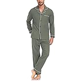 CF Men's Pajama Sets 100% Cotton Pajamas for Men Lightweight Long Sleeve Sleepwear Button Down Pj Set Loungewear with Pockets
