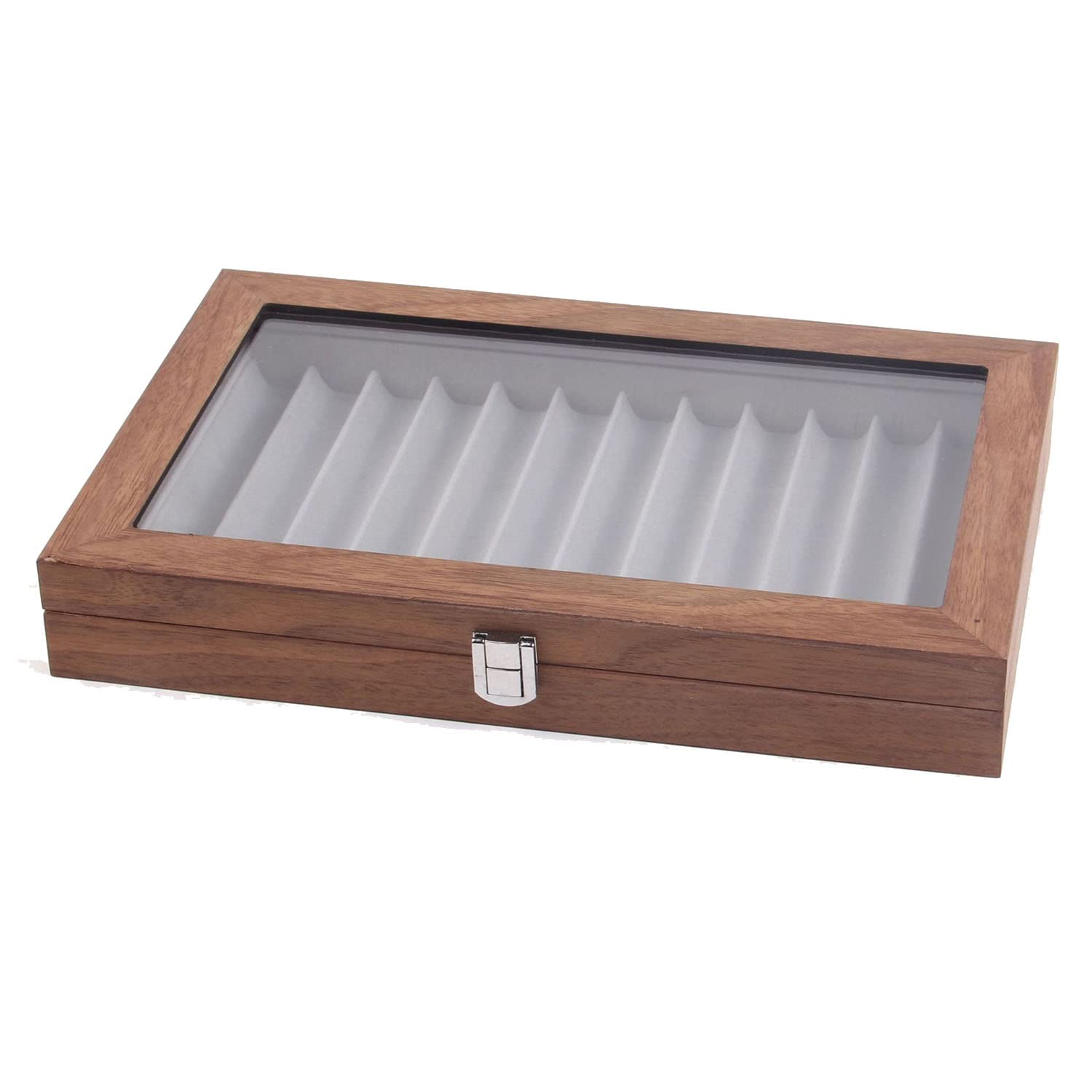 KJKVIVH Walnut Pen Storage Holder - 12 Grid Case for Fountain Pens - Anti Dust Rectangle Display Box - Student Gift