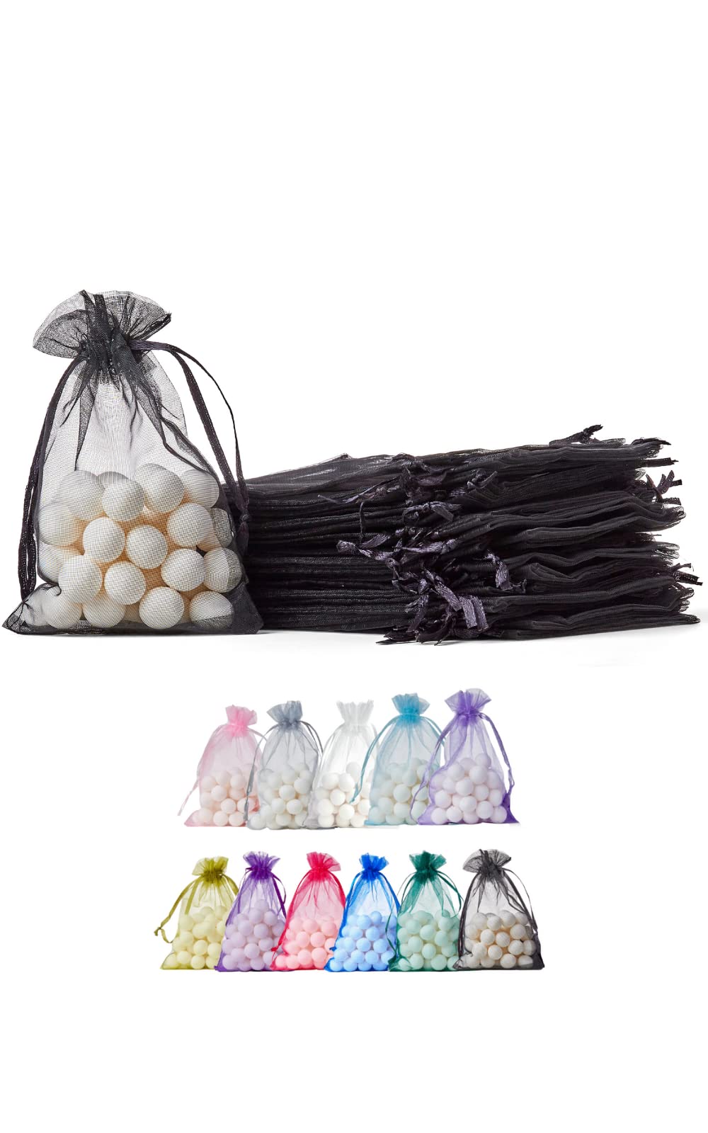 Soul Projekt 50pcs Organza Gift Pouches, Black 10x15cm Drawstring Net Bags for Favours, Jewellery, Birthdays, Diwali, Weddings, Parties, Christmas - All Occasions