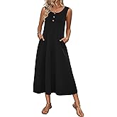 Zeagoo Women Summer Midi Dress 2026 Sleeveless Casual Beach Sundress Button Down Loose Spring Tank Dresses with Pockets